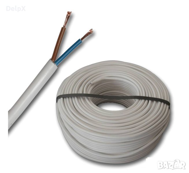 Кабел двужилен H03VV, захранващ, меден, мрежови, бял, ШВПЛ, Cu, 2x0,5mm2, снимка 1