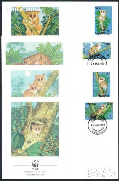 Танзания 1989 - 4 броя FDC Комплектна серия WWF - животни, снимка 1
