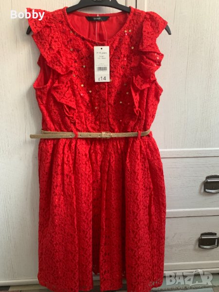 НОВА! Дантелена рокля със златно коланче George 9-10 години, снимка 1