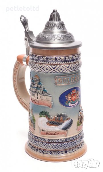 Сувенирна чаша с метално капаче, ГЕРБ на Р. България и знакови забележителности от страната , снимка 1