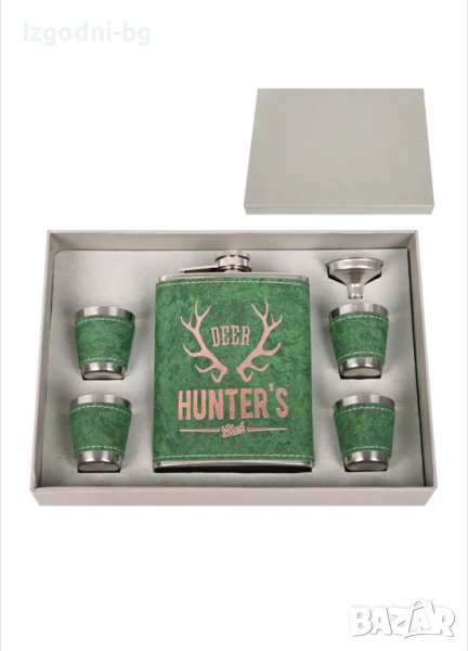 Подарък за ловец - луксозен комплект кожена манерка с 4 чаши!, снимка 1
