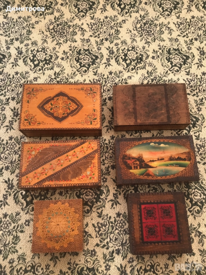 Пирографирани битови кутии - 6 бр., снимка 1