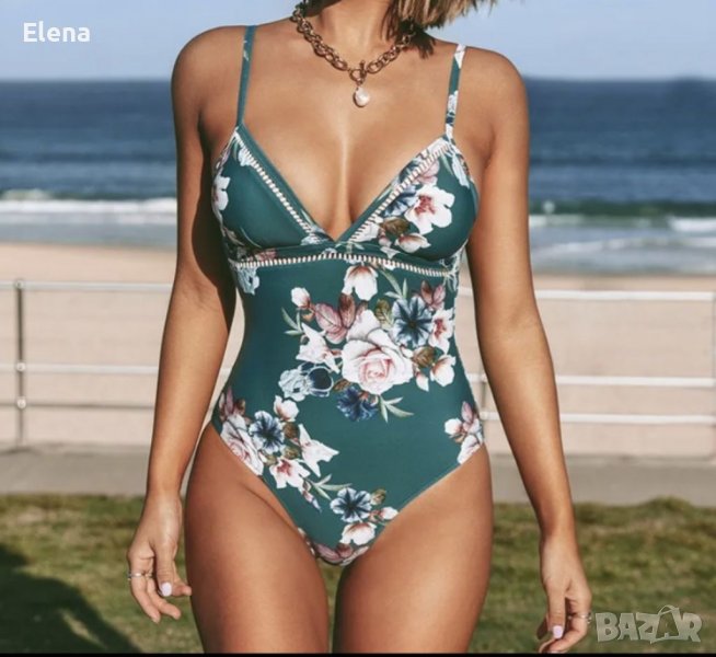 Цял бански костюм в масленозелено, снимка 1