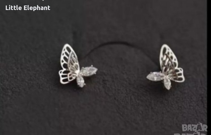 Сребърни обеци пеперуди,tiny model,half крила,half кристали,white/нови, снимка 1