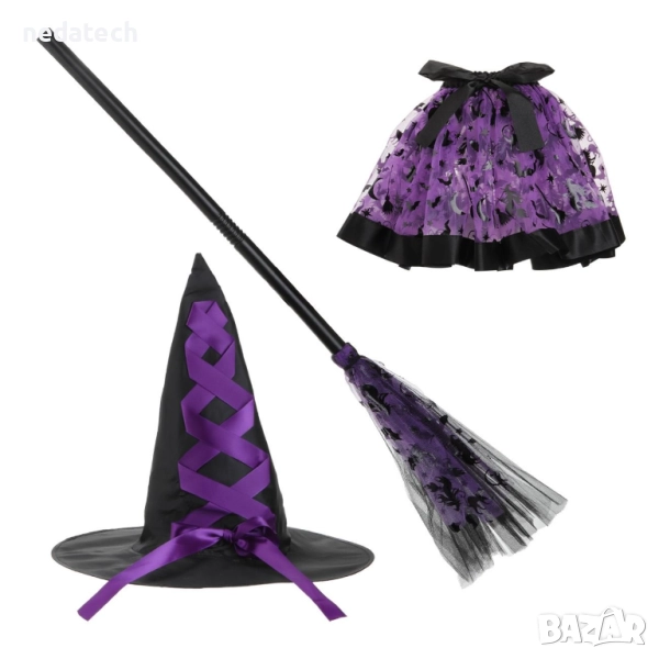 Комплект Вещица с пола, шапка и метла, снимка 1
