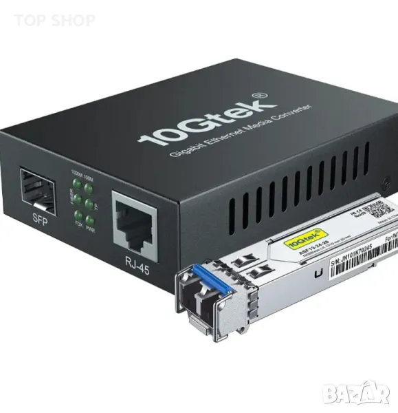 10Gtek Gigabit Ethernet медиен конвертор с 1Gb SFP LX LC Singlemode модул, 10/100/1000M RJ45 до 1000, снимка 1