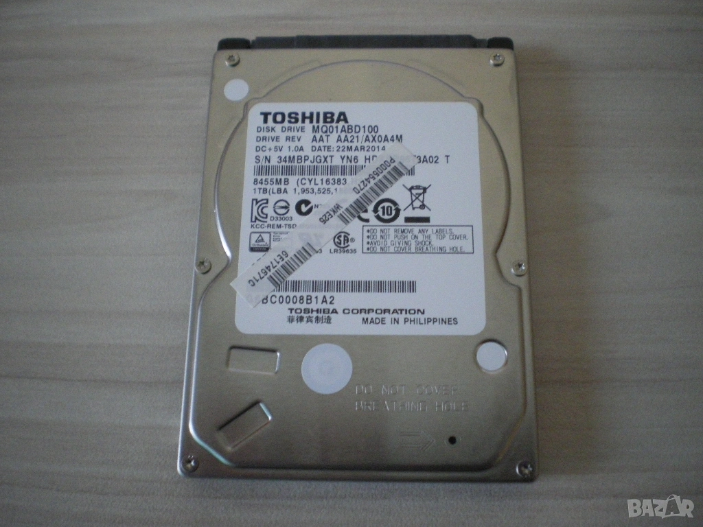 Хард диск 1TB Toshiba MQ01ABD100, SATA 3 (6Gb/s), 5400rpm, 8MB кеш, 2.5", снимка 1