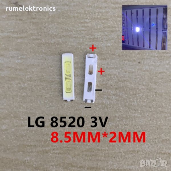 Led smd светодиоди 8520, 0,5W, 3V за подсветка на тв с анод и катод отдоло, снимка 1
