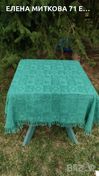 Зелена памучна покривка с ресни плътна тежка, снимка 1