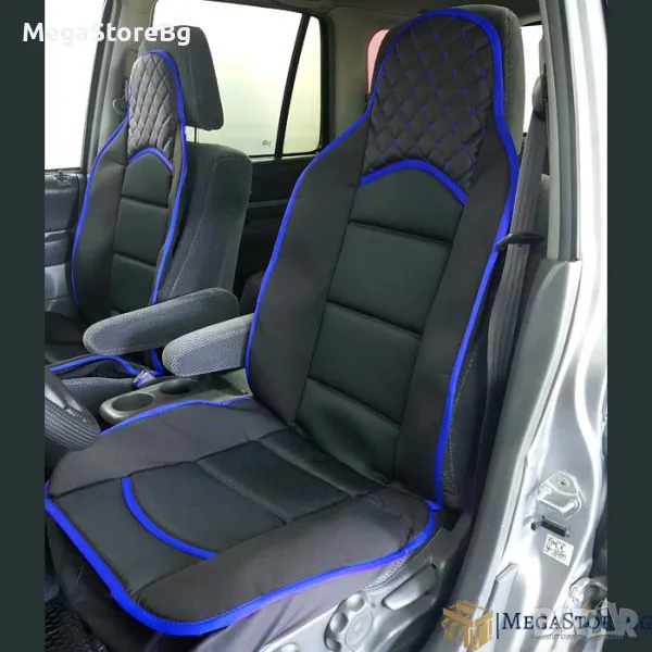 Комплект универсални калъфи за предни седалки - 2бр/к-т - черно със синьо, снимка 1