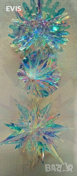 3D Коледна украса – снежинка, звезда, топка с отблясъци, снимка 1