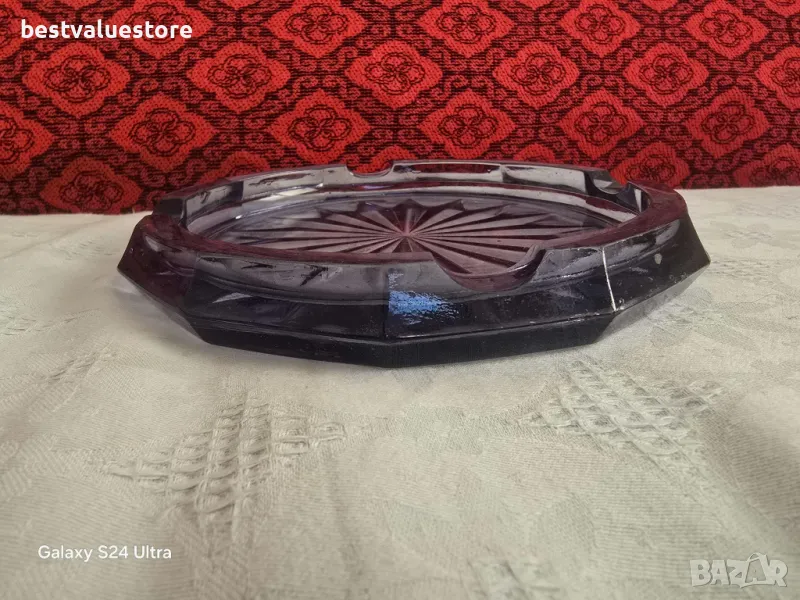 Стъклен Пепелник Лилав Масивен, снимка 1