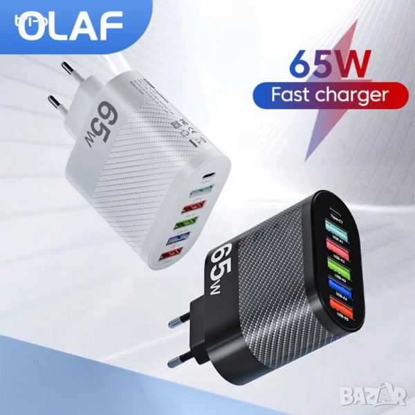 Olaf 65W 5 USB порта + 1 Type-c зарядно устройство, снимка 1