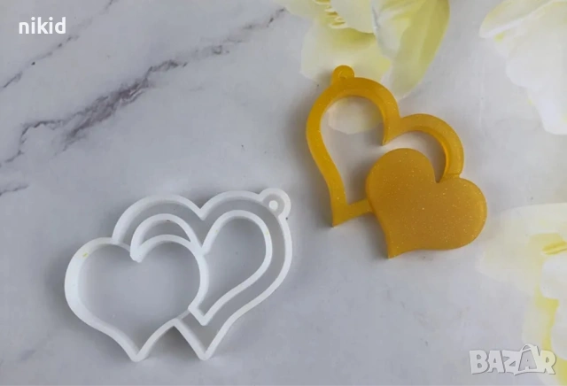 Двойно сърце висулка силиконов молд форма за фондан смола бижу ключодържател, снимка 2 - Форми - 32844379