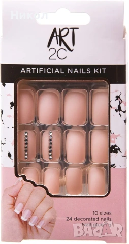 Комплект изкуствени нокти Art 2C в прасковен цвят с декорация от кристали, снимка 6 - Продукти за маникюр - 53140058