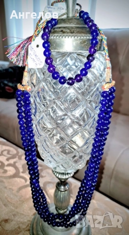 Троен дълъг 1 м. гердан от натурален син сапфир и гривна