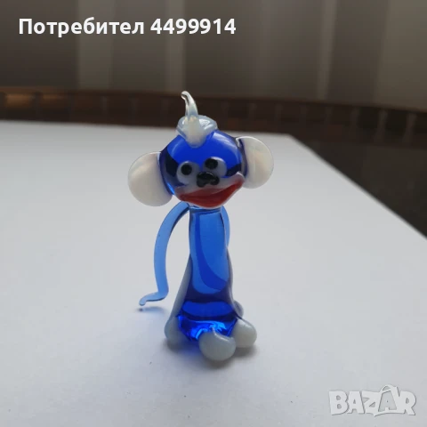 Синя стъклена статуя на маймуна, снимка 2 - Колекции - 50964416
