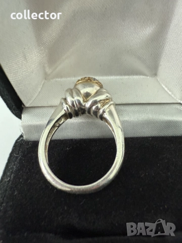Дизайнерски сребърен пръстен с злато и сваровски. №7635, снимка 8 - Пръстени - 52502163