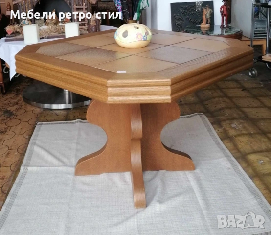 Масивна винтидж маса с керамичен плот - изключително здрава и ефектна. Уникален стил., снимка 4 - Маси - 53465840