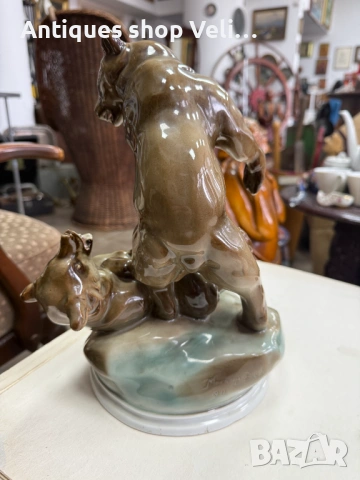 Рядка порцеланова фигура биещи се мечки ZSOLAY №7898 , снимка 5 - Антикварни и старинни предмети - 53648292