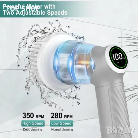 Безжична електрическа четка за баня, скрубер, кухня, градина, водоустойчива, със 7 глави за смяна, снимка 7 - Мопове, кофи, четки и метли - 49419863