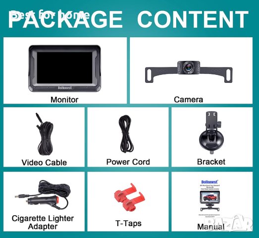 DoHonest  Водоустойчива камера HD 1080P за задно виждане в комплект с монитор, снимка 2 - Камери - 41610949