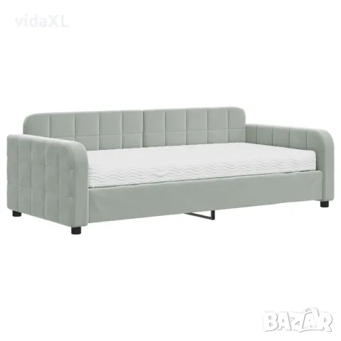 vidaXL Канапе с матрак, светлосиво, 90x190 см, кадифе, снимка 1 - Спални и легла - 56146781