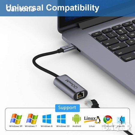 QGeeM USB C към Ethernet адаптер, Gigabit Ethernet , Thunderbolt 3 към RJ45 LAN , снимка 2 - Мрежови адаптери - 41608300