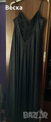 Елегантна черна рокля с блестящ ефект, снимка 6 - Рокли - 52261764