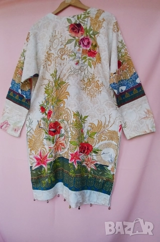 Ленена дамска рокля с остро деколте и бродерия, снимка 5 - Рокли - 51512374