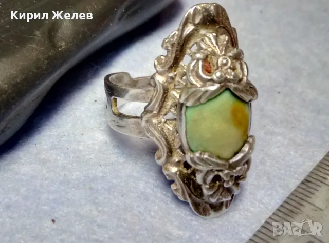 BERRAK 925 Регулируем АР НУВО СТИЛ СКЪПОЦЕНЕН СРЕБЪРЕН ПРЪСТЕН СРЕБРО 925 с ШЛИФОВАН УНАКИТ 49728, снимка 2 - Пръстени - 49346754