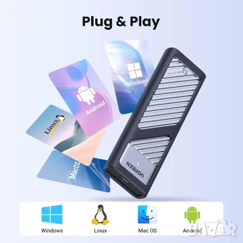 НОВА M.2 NVMe / SSD кутия UGREEN,  USB 3.2, 10Gbps, PCIe M.2 към USB адаптер. 2230/2242/2260/2280, снимка 2 - Кабели и адаптери - 50555749