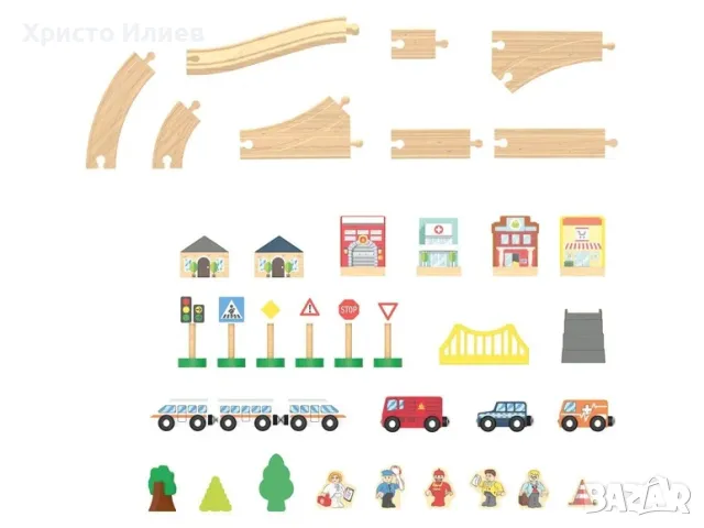 Влак с дървени релси Железница Дървен железопътен Град, снимка 4 - Влакчета, самолети, хеликоптери - 50179753