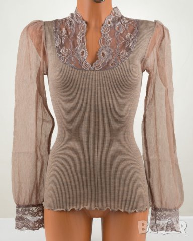 Дамска блуза в пясъчен нюанс от вълна и микрофибър марка Bona Dea - S, снимка 1 - Блузи с дълъг ръкав и пуловери - 42534929