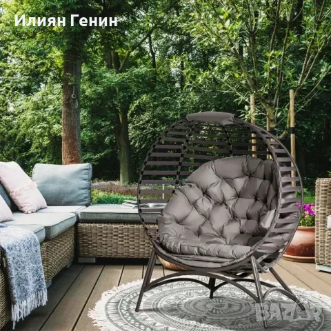 Градински стол Outsunny Papasan, 2 - местен с възглавница, снимка 2 - Градински мебели, декорация  - 55956947