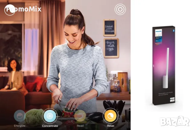 Стенна смарт лампа Philips Hue Liana Wall Light White Led RGB Смарт осветление Аплик Димируема светл, снимка 1