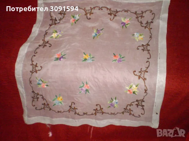 Винтидж ръчно бродирана покривка върху батиста многоцветна бродерия от батиста, снимка 10 - Други ценни предмети - 48752118