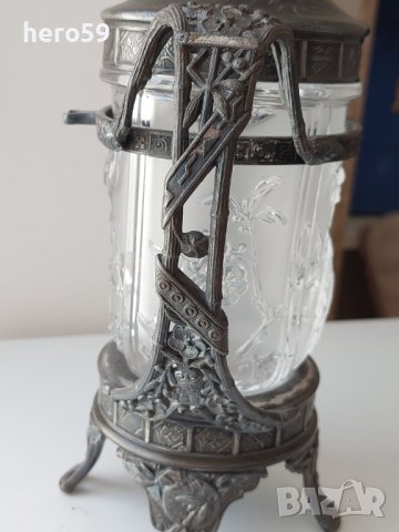Стара антикварна захарница или съд за лед(метал стъкло), снимка 9 - Други ценни предмети - 40820061