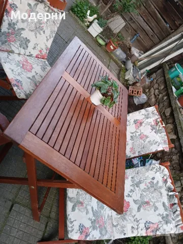 Дървена маса и 4 стола , снимка 5 - Градински мебели, декорация  - 49935132