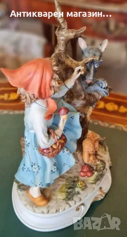 Capodimonte, Ester Bassano Прекрасна  ,порцеланова композиция - Червената шапчица и вълкът.  , снимка 4 - Статуетки - 48892888