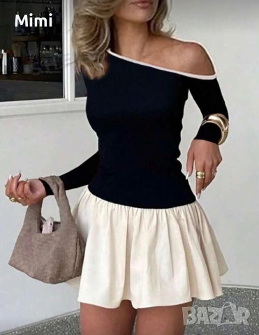 Дамска черна блуза с едно рамо