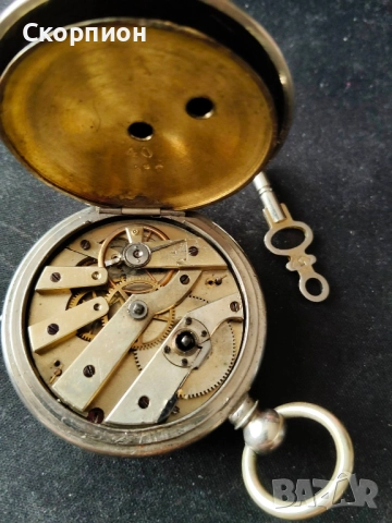 Швейцарски джобен часовник 1900г. с посребрени капаци - с ключе - ПЕРФЕКТЕН - ПРОМОЦИЯ, снимка 5 - Джобни - 48361698