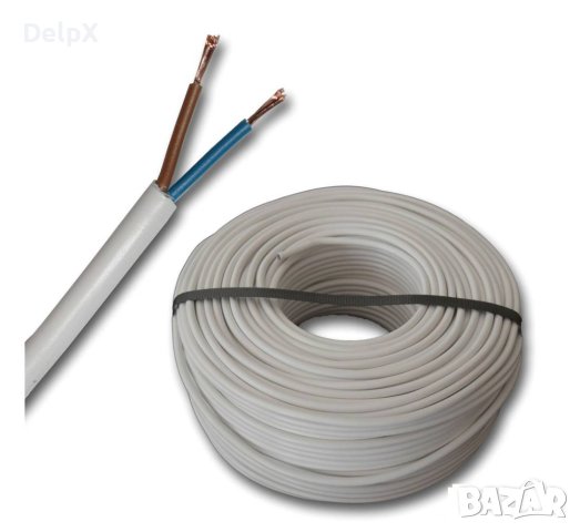 Кабел двужилен H03VV, захранващ, меден, мрежови, бял, ШВПЛ, Cu, 2x0,5mm2, снимка 1