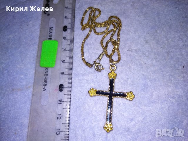 ПОЗЛАТЕНО МЕСИНГОВО КРЪСТЧЕ с ЕМАЙЛ ЛАК и ПОЗЛАТЕНА СТОМАНЕНА РЕТРО ВЕРИЖКА 38477, снимка 7 - Колиета, медальони, синджири - 41395851