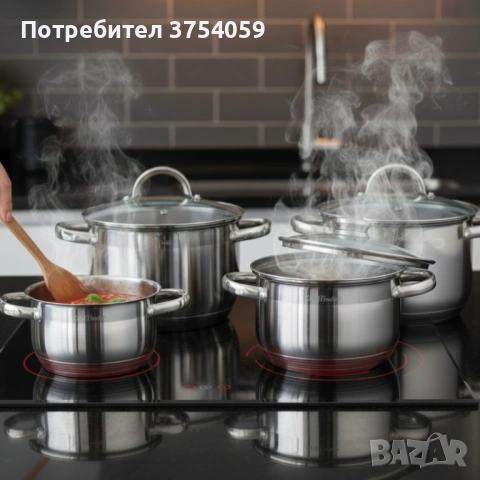 Комплект тенджери Cheffinger – 8 части инокс с капаци, за всички видове котлони, снимка 2 - Съдове за готвене - 53124507