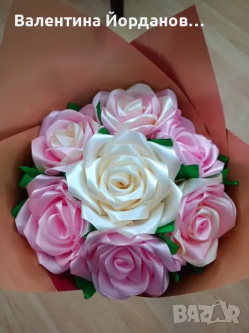 букети от сатенени рози , снимка 2 - Изкуствени цветя - 48848616