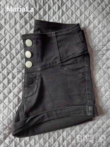 Дамски черни панталонки с висока талия от 98% памук размер XXS, снимка 6 - Къси панталони и бермуди - 40840289