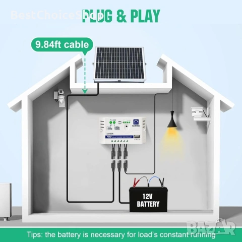25W 12V монокристален соларен панел комплект с регулируем монтаж и контролер за зареждане, снимка 13 - Къмпинг осветление - 53699865