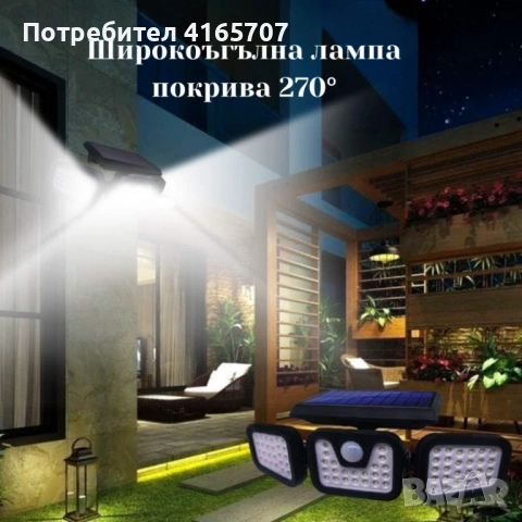 Соларна лампа със сензор за движение FL1725A - широкоъгълна и водоустойчива