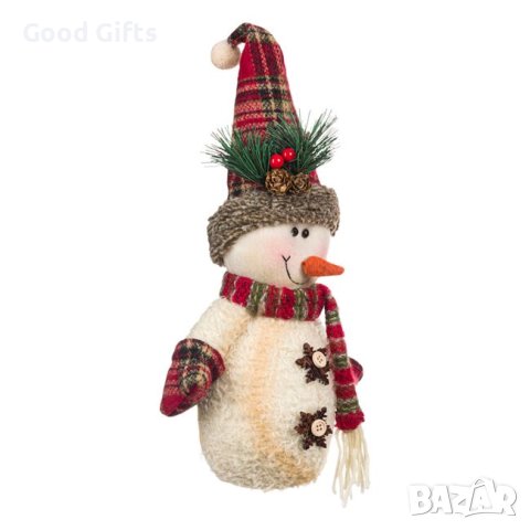 Коледна украса, Снежен човек с карирана шапка, 35см, снимка 3 - Декорация за дома - 42707478